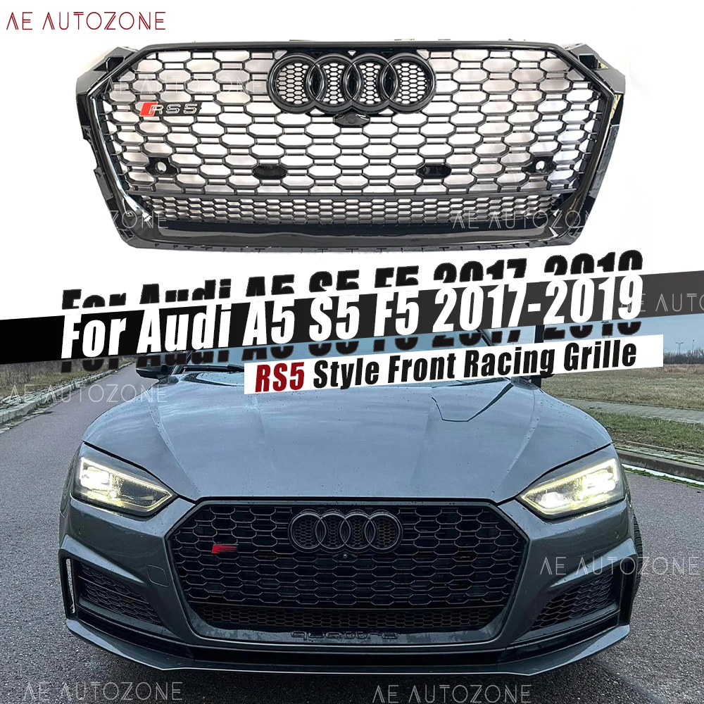

Gloss Black Honeycomb RS5 Style Front Grille With Quattro For Audi A5 S5 F5 2017 2018 2019 S-line Radiator Grill Car Accessories