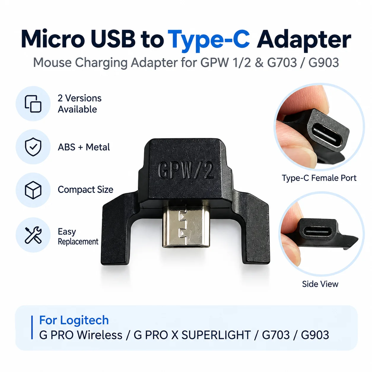 For GPW/G903/G502 Wireless/G703 Mouse Universal Adapter Android Micro USB Head Replacement Repair Parts