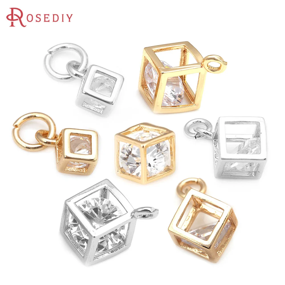 

18K Gold Color Brass Zircon Cube Charms Pendants Necklace Earrings High Quality Jewelry Diy Accessories