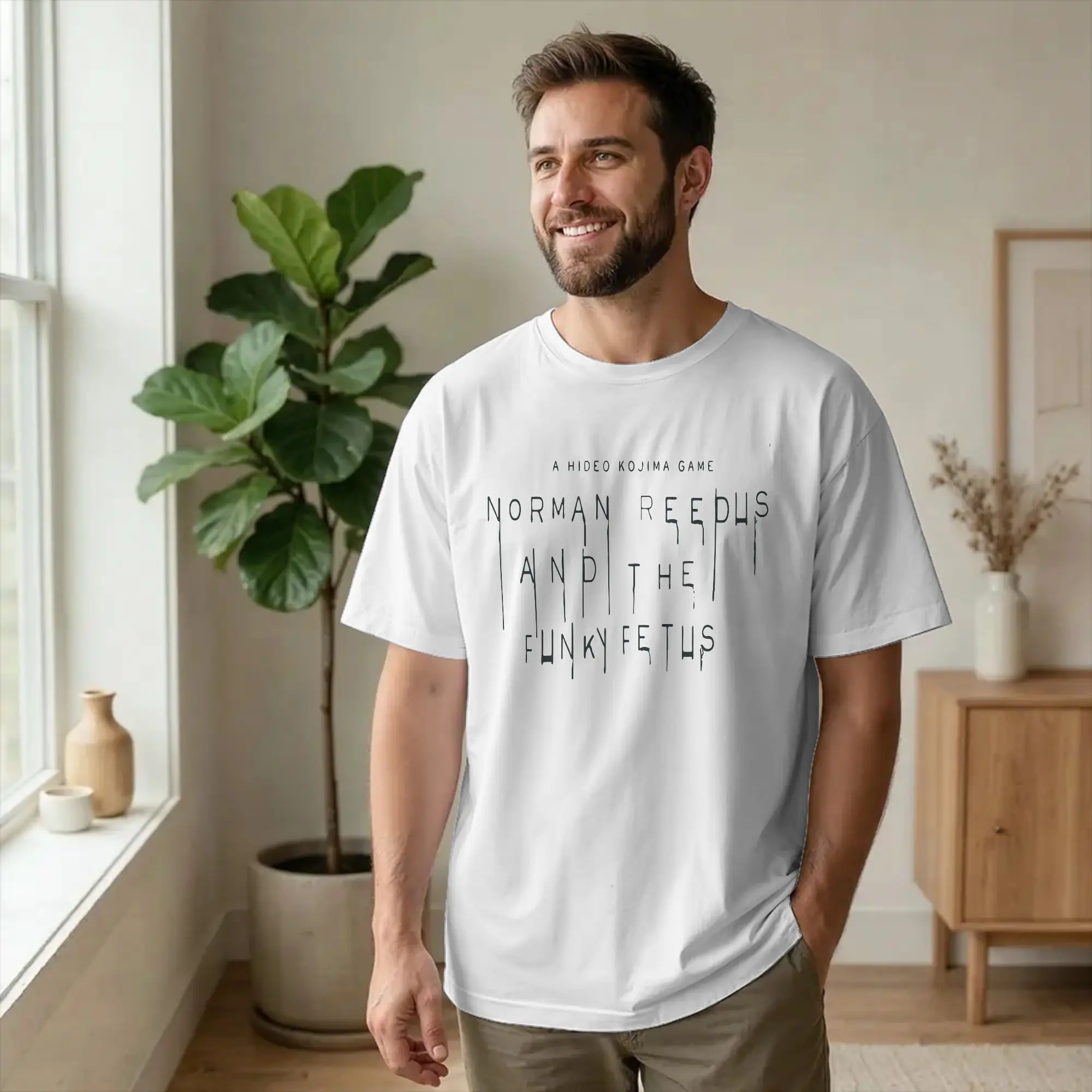 Norman Reedus and the Funky Fetus Tshirt Cotton Clothing Vintage Death Stranding Kojima Productions Round Neck Short Sleeve