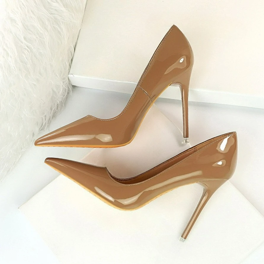 

Fashion Women's High Heels Shallow Pumps Simple Office Shoes Pointed Toe Ladies Wedding Shoes Sexy Painted Leather Women Shoes