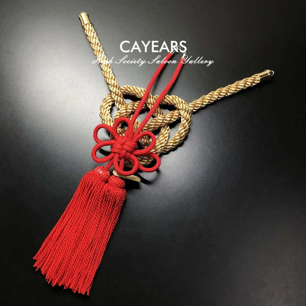 Cayears JDM JP Junction Produce Luxury Red Fusa Kiku Knot Kintsuna Rope For Car Auto Rearview Mirror VIP Fastening