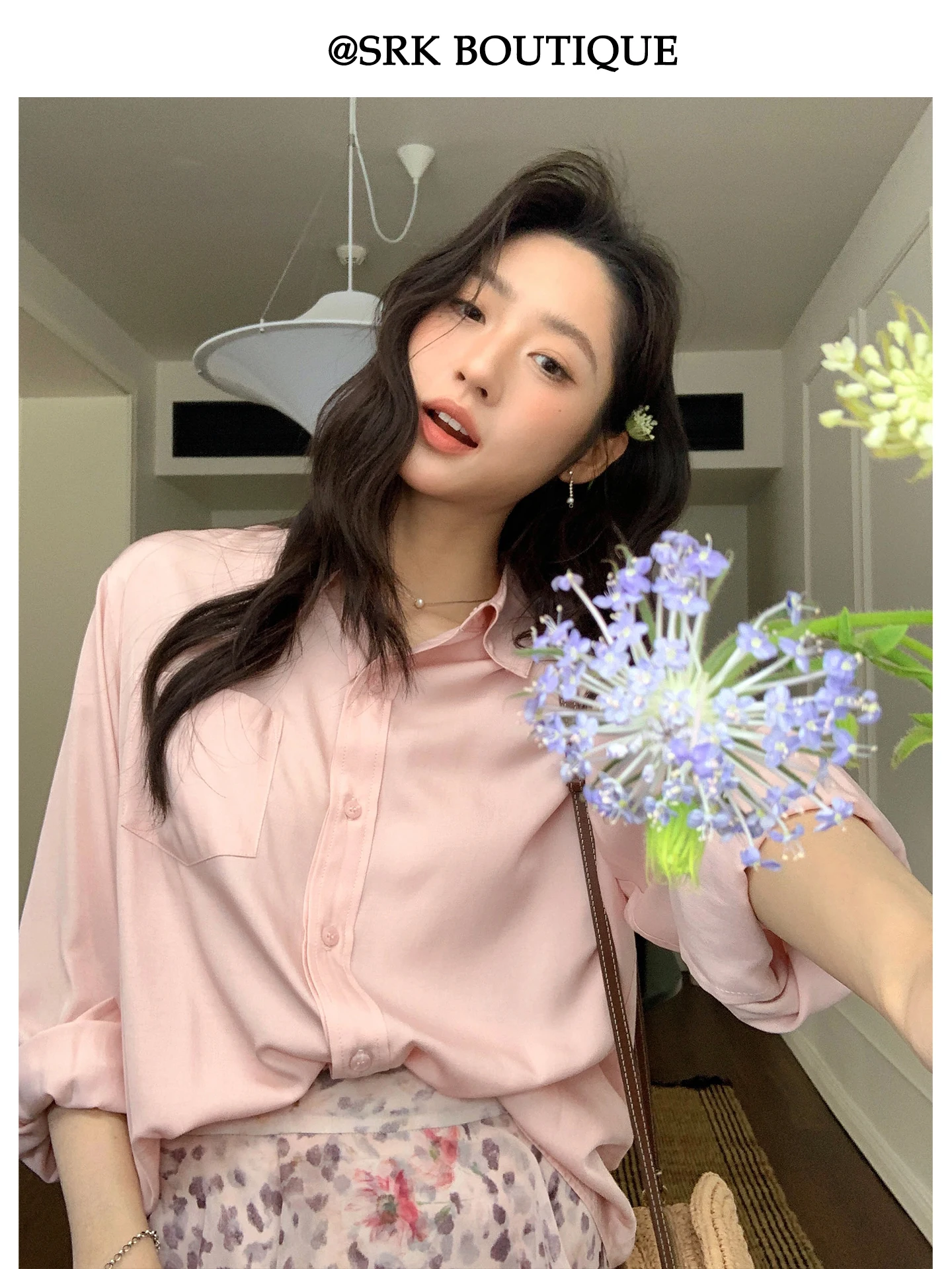 

SRK Gentle Airy Feel Long Sleeve Shirt Spring Popular Anti-Aging Pink Commute Loose Fit Women's Premium Fashion Cotton Polyes...