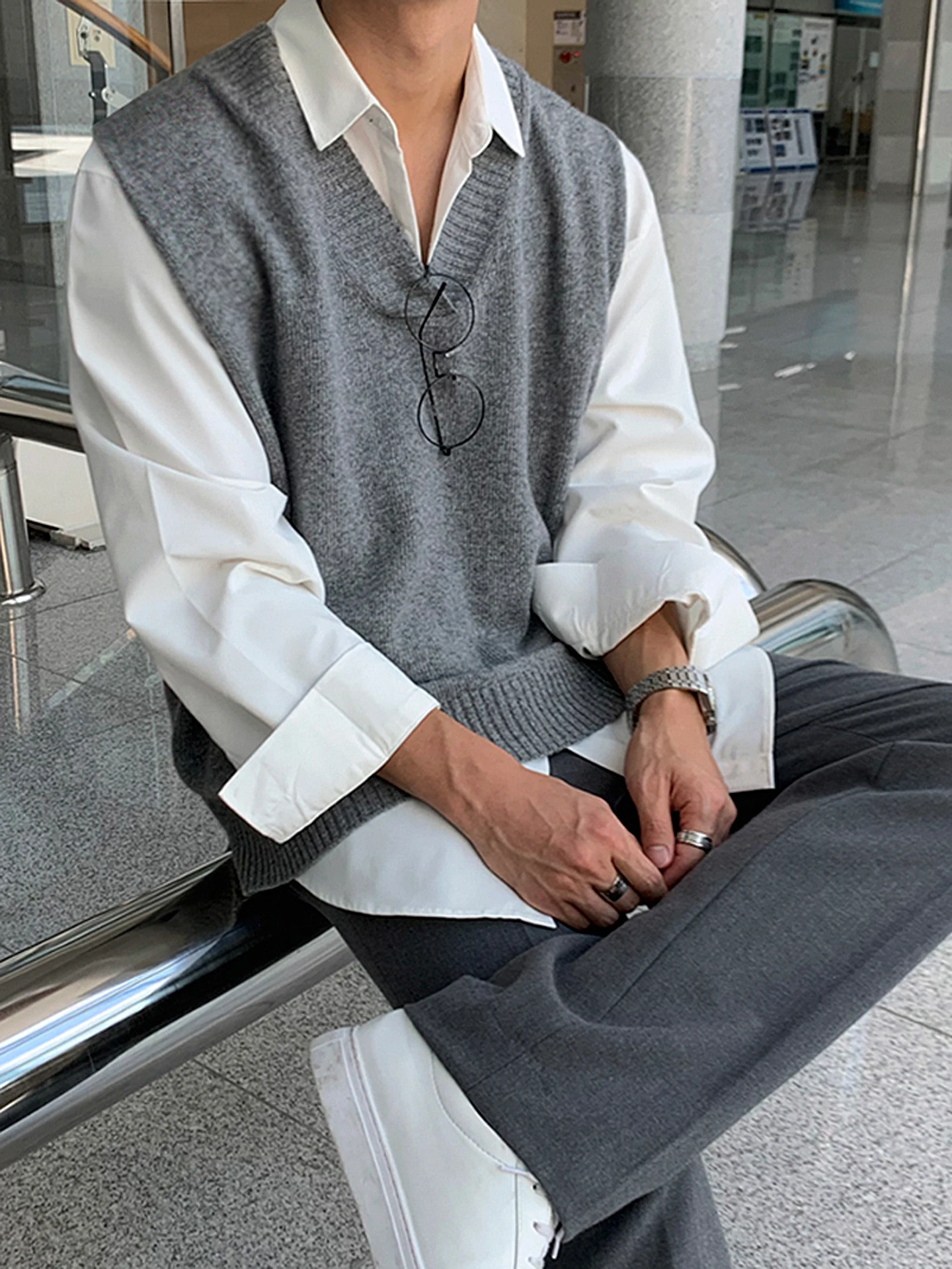 Retro Japanese Knitted Vest Men's Autumn Lazy Sle V-ne Sweater Cleanfit Svel Jaet Stand Fit Casual Youth Faion