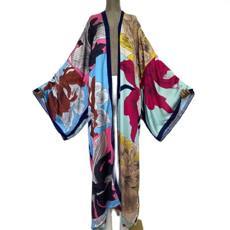 2022 Middle East WINYI Bikini sweet lady beach Cardigan Cover-up stitch Cocktail sexy Boho Maxi Holiday party long Sleeve KIMONO