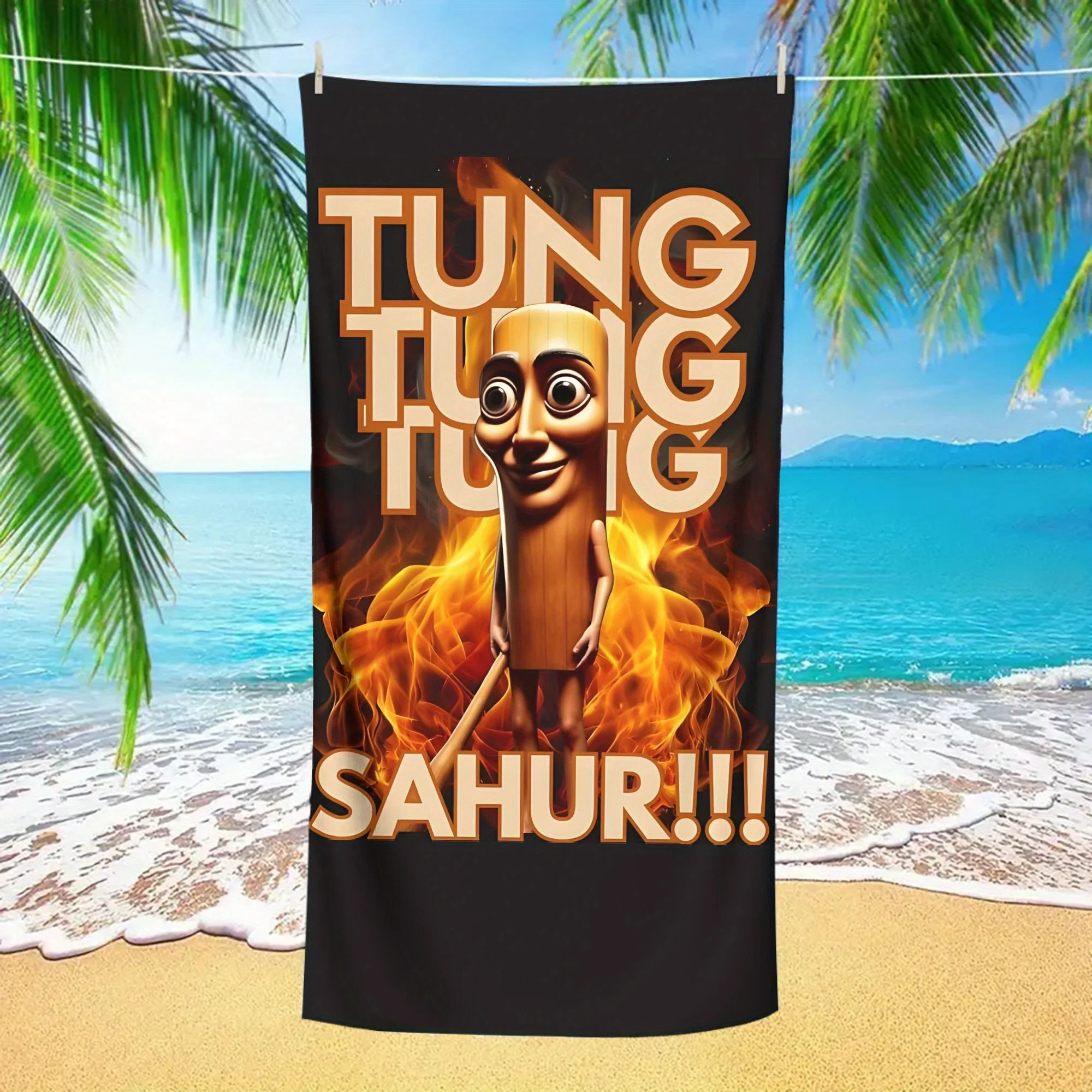 Image of Italienisches lustiges Meme-Dungtung, Sahur-Design, Strandtuch, Sport, Reisen, Schwimmen, Pool, Yoga, geeignet für den Sommer