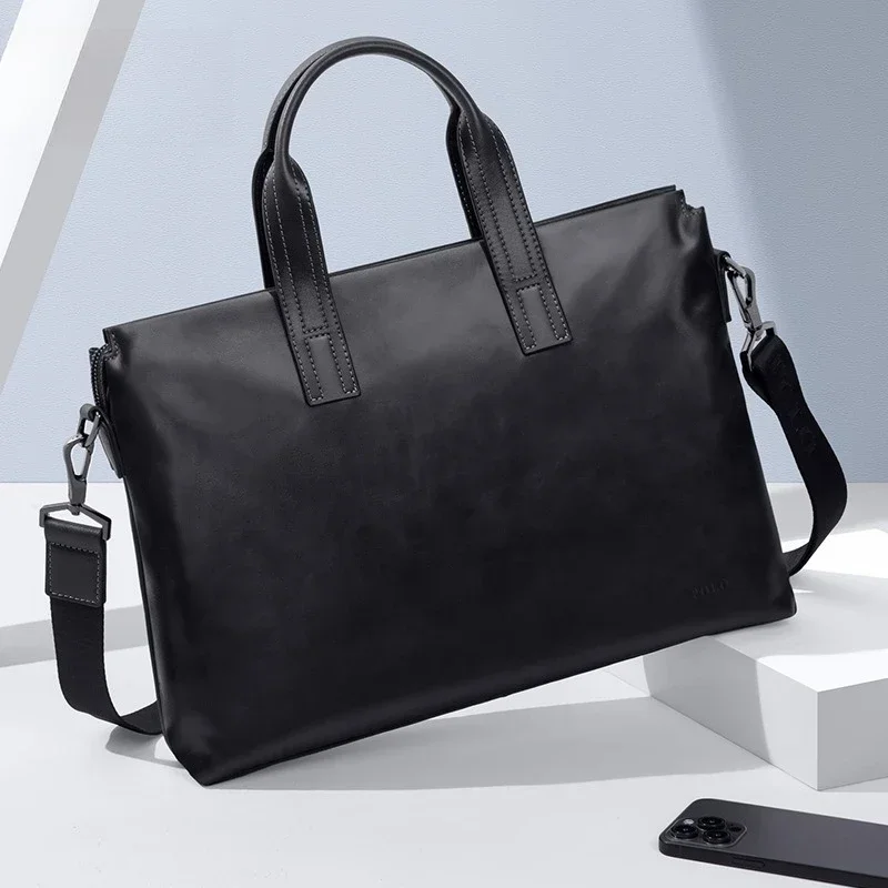 Men's first-layer cowhide business handbag