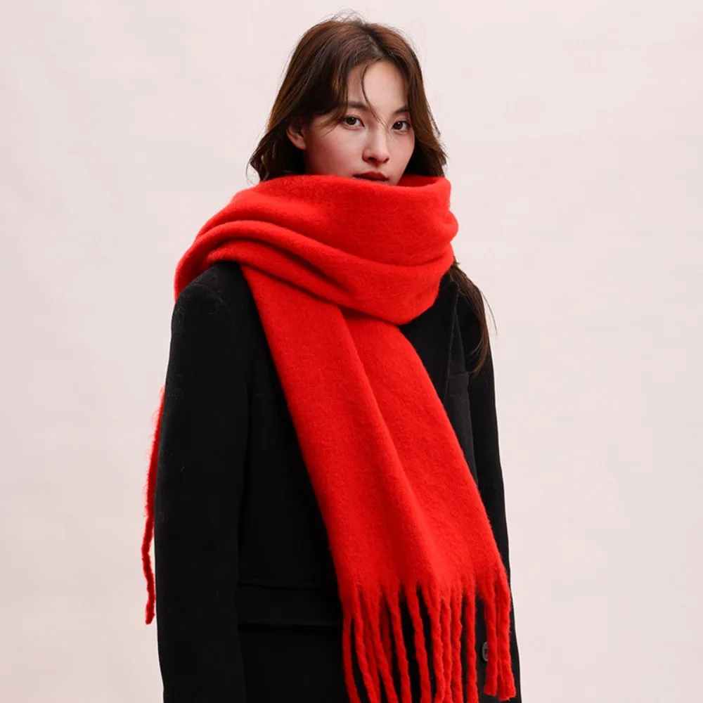 

Classic Mohair Winter Wool Scarf Tassel Plush Winter Cashmere Scarves Warm Solid Color Long Shawl Women/Men