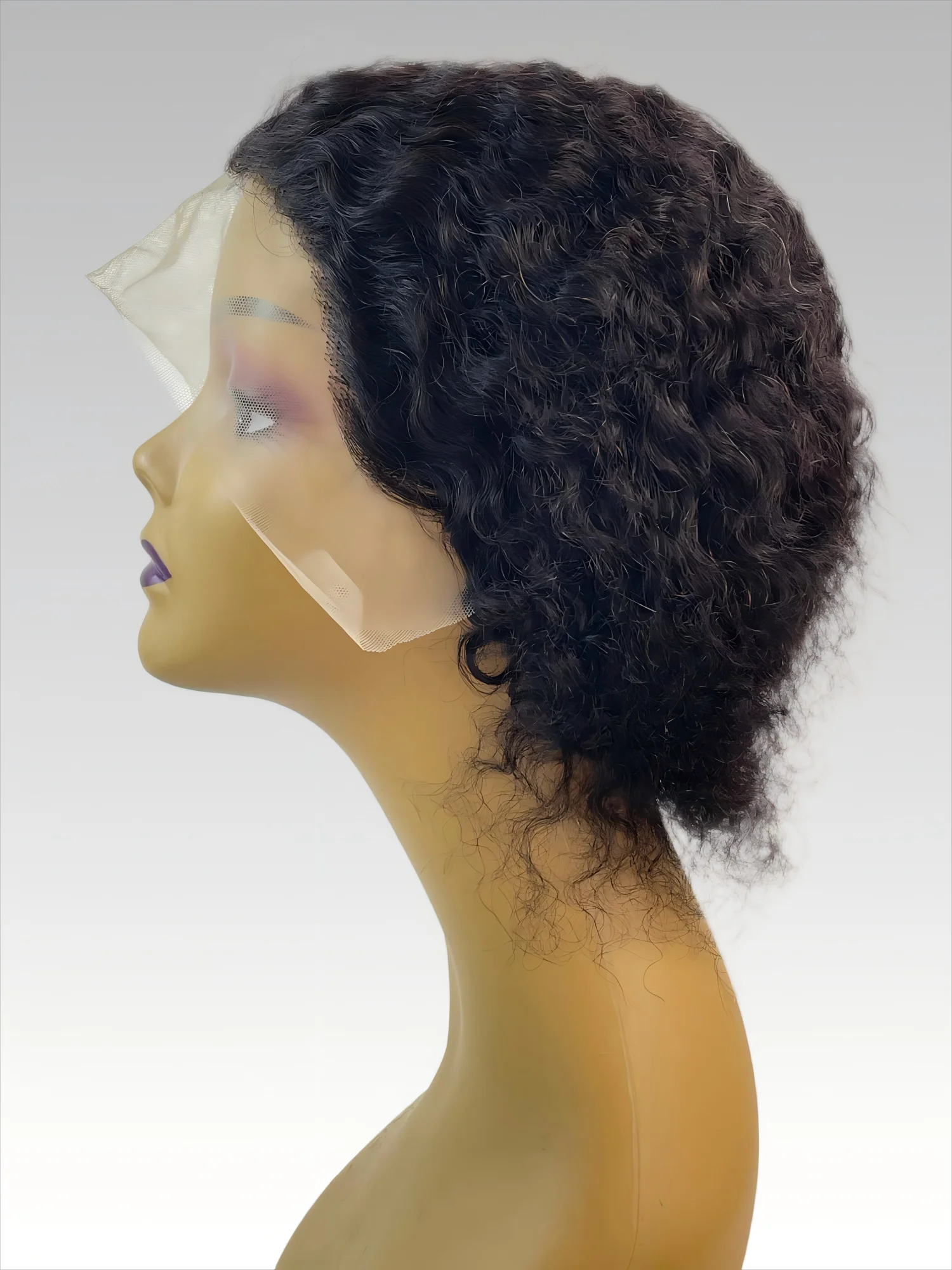 ナチュラルブラックカラー ピクシーショートカール 100%人毛ウィッグ 13x1レースフロントウィッグ 人毛ショートカール