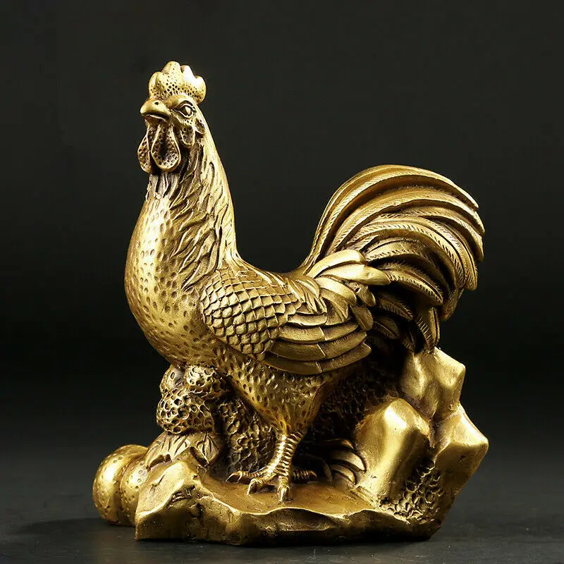 

3.7inch Exquisite Chinese Brass Handmade Lucky Shoe-Shaped Gold Ingot Chicken Chinese Zodiac of Rooster Statue