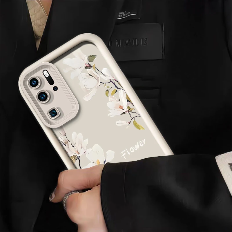White Flowers Case For Huawei P30 P50 P20 P40 Pro Lite P Smart Pro Shockproof Silicone Camera Lens Protection Soft Phone Cover