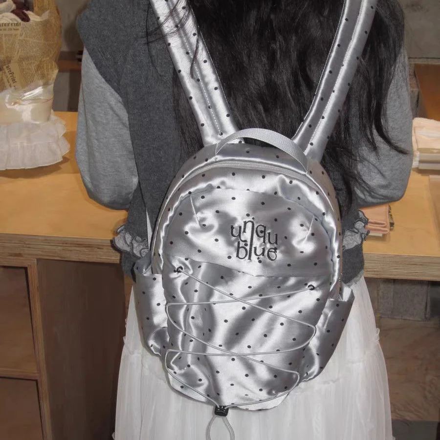 

Shiny Nylon Waterproof Soft Sweet Drawstring Polka Dot Versatile Silver Exquisite Backpack