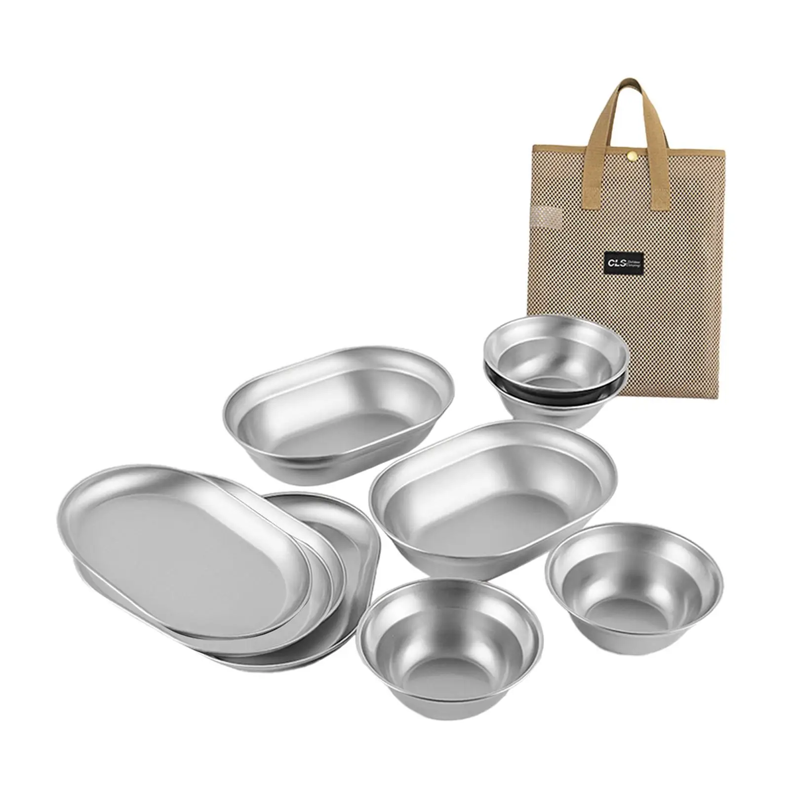 

Stainless Steel Plates and Bowls Camping Set Dinnerware 10Pcs Dining Plate Camping Cutlery Set for Home Fishing Beach BBQ Hiking