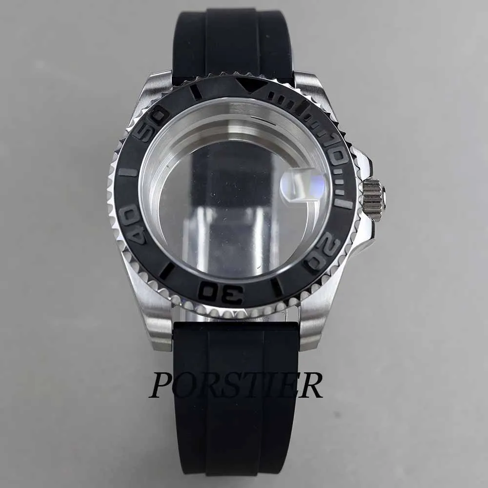 40mm silver Watch Case Sapphire Crystal Glass For Seiko NH34 NH35 NH36 Movement 28.5mm Dial rubber watchband yacht-master case