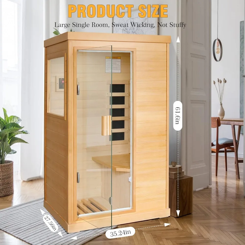 Far Infrared Sauna Home Sauna Spa Room with Control Panel and Tempered Glass Door, Hemlock Wood 800W Indoor Saunas 110V