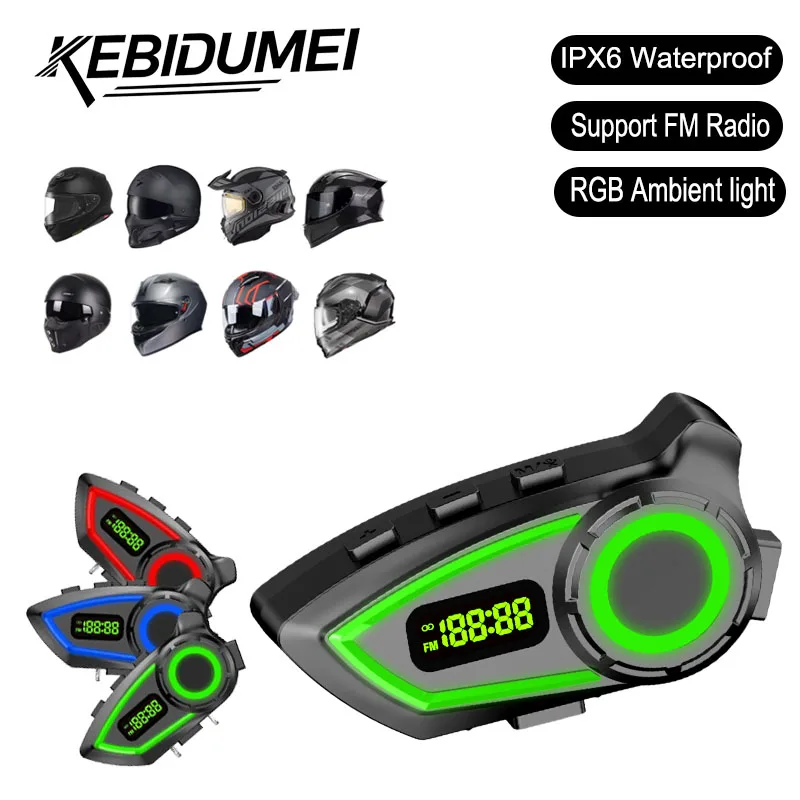 

Гарнитура для мотоциклетного шлема, стерео Bluetooth, громкая связь, IP65, водонепроницаемая поддержка FM-радио с трехцветным окружающим освещением