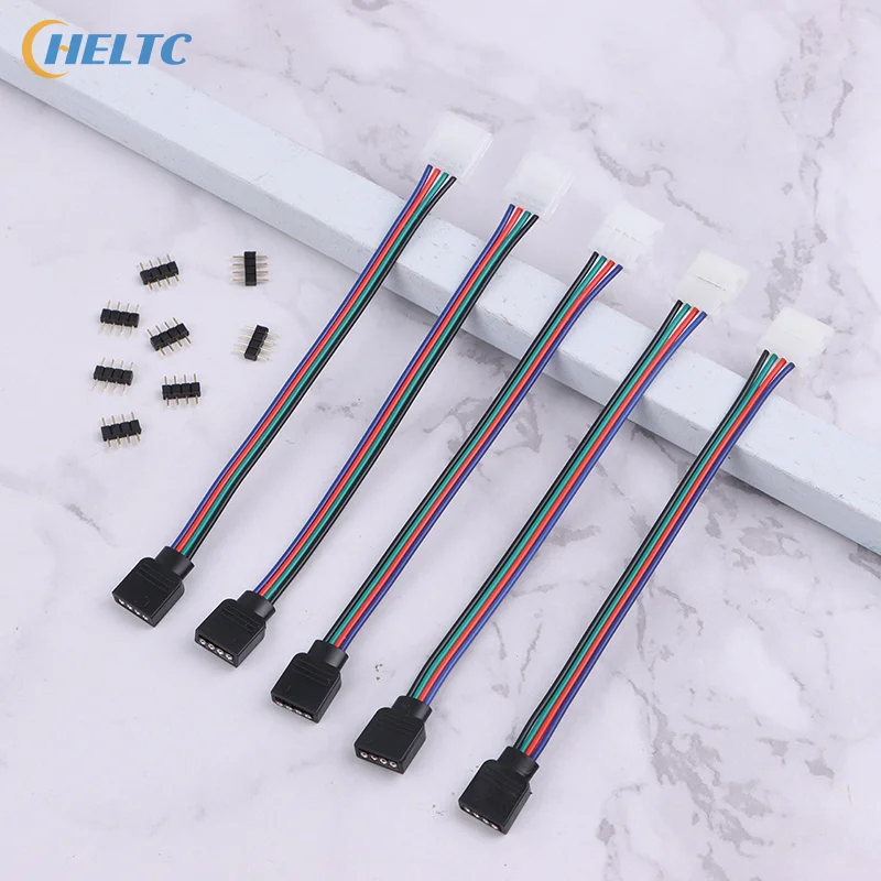 5Pcs/lot 5050 LED RGB Strip Light Connector 4 Pin Conductor Strip To Controller Jumper Solderless Clip On Pigtail Power Adapter