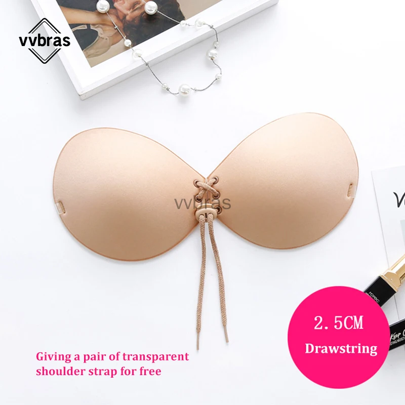 vvbras 3-5cm Thick Self-Adhesive Invisible Silicone Woman Push Up Bust Front Closure Gel Backless Seamless Thick Massage Cup Bra