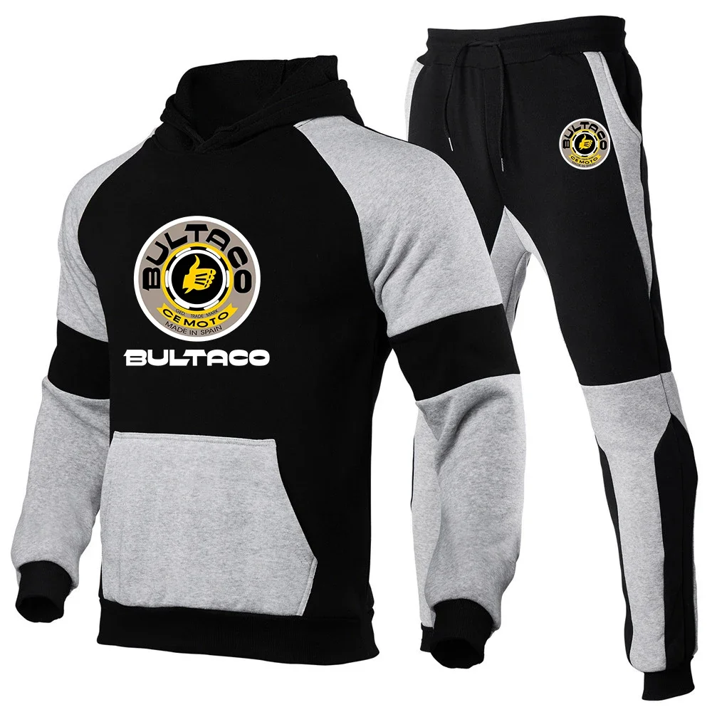 2024 New Bultaco Cemoto Motorcycles Spring and Autumn Men Casual Hooded Sportswear Jackets Tricolor Splice Tops Versatile Sets