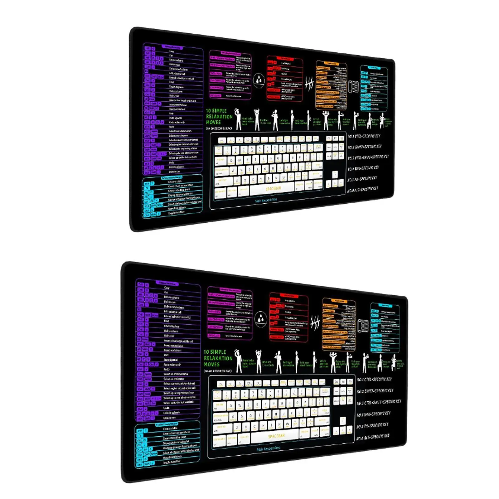 Excel Shortcut Keys Mouse Pad Extended for Home and Office Keyboard Mat