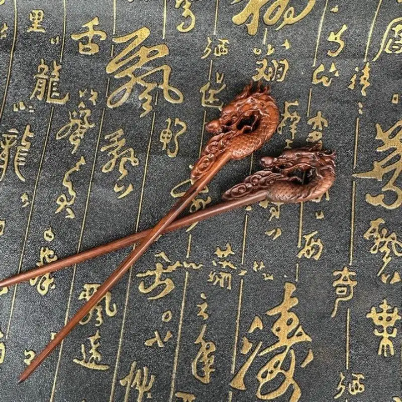 Daoist Hair Stick Ziziphus Wood Dragon Head Carved Hairpin Handmade Accessory1PC