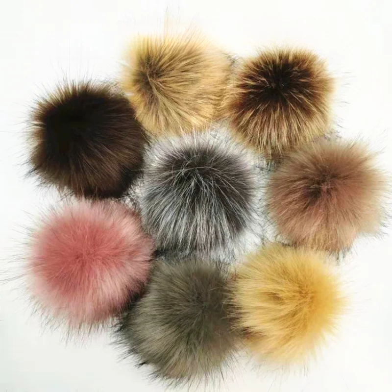 Imitação De Lã Artificial Falso Pele Pompons Bola, Fox Color, guaxinim, DIY Hat Pendant, 10 centímetros