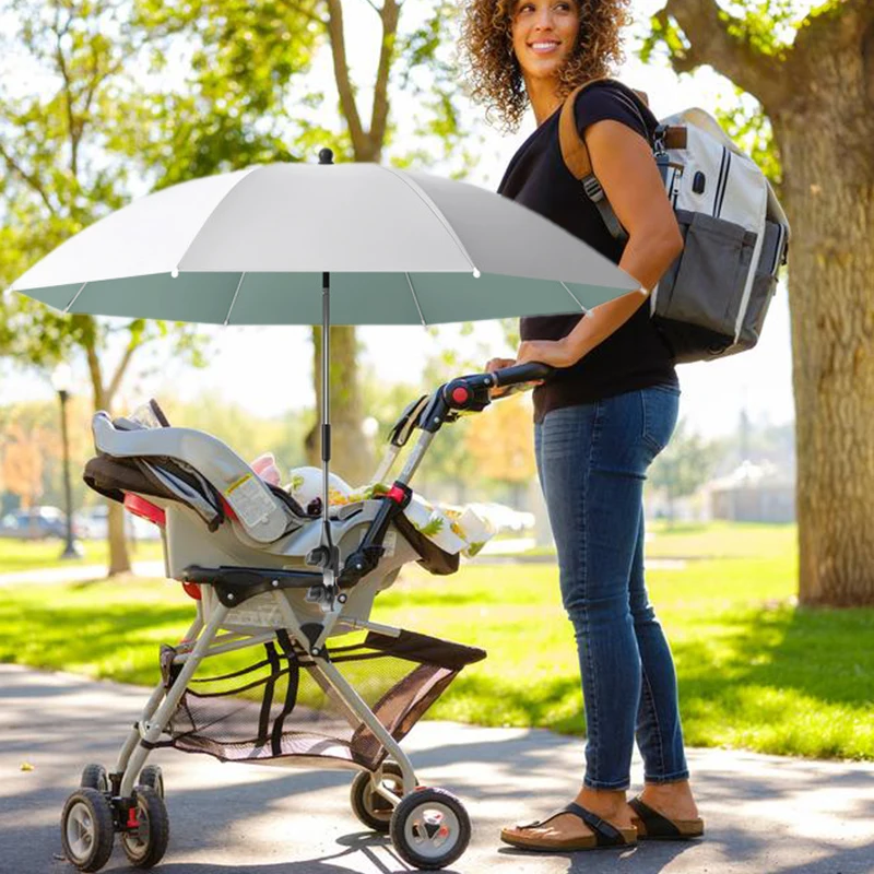 Baby Stroller Parasol, Titanium Silver Anti UV Coating,Universal Umbrella With Clamp, 360 Degree Adjustable UV Protection