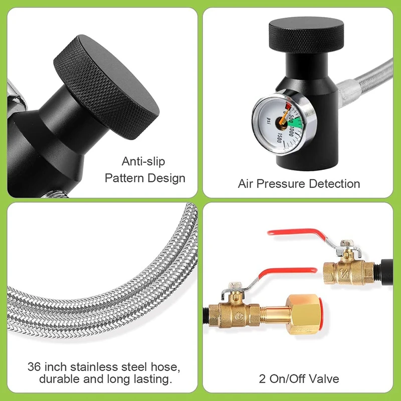 CGA320 G1/2 CO2 Cylinder Refill Adapter With 36 Inch Hose And Gauge, Refill Adapter Kit CO2 Cartridges External Hose