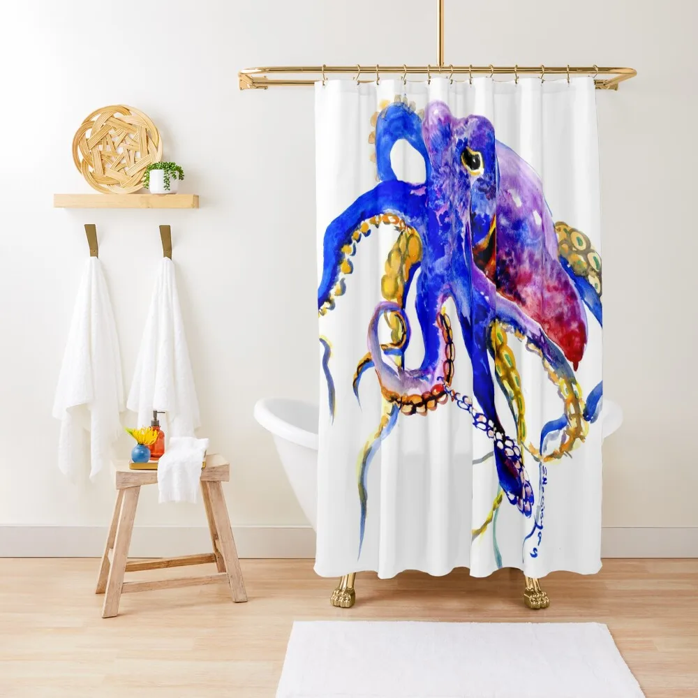 

Ocotpus Blue, Gold aquatic Beach Octopus design Shower Curtain Waterproof Bath And Anti-Mold Cute Shower Curtain