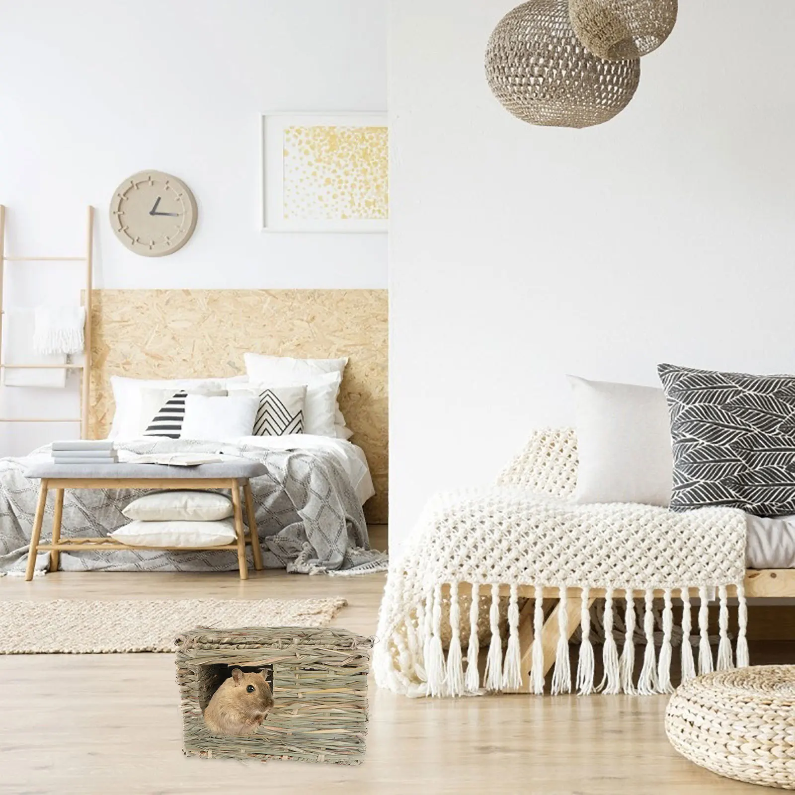 

1Pcs Folding Straw Woven Rabbit Sleeping Nest Beige Pet Supplies Decor Folding Nest Rabbit