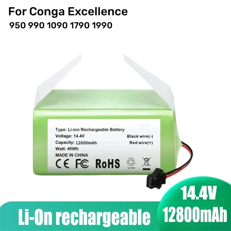 14.4V12.8Ah Li-ion battery for Cecotec Conga Excellence 950 990 1090 Ecovacs Deebot DN621 601/605 Eufy RoboVac 35C Panda i7 V710