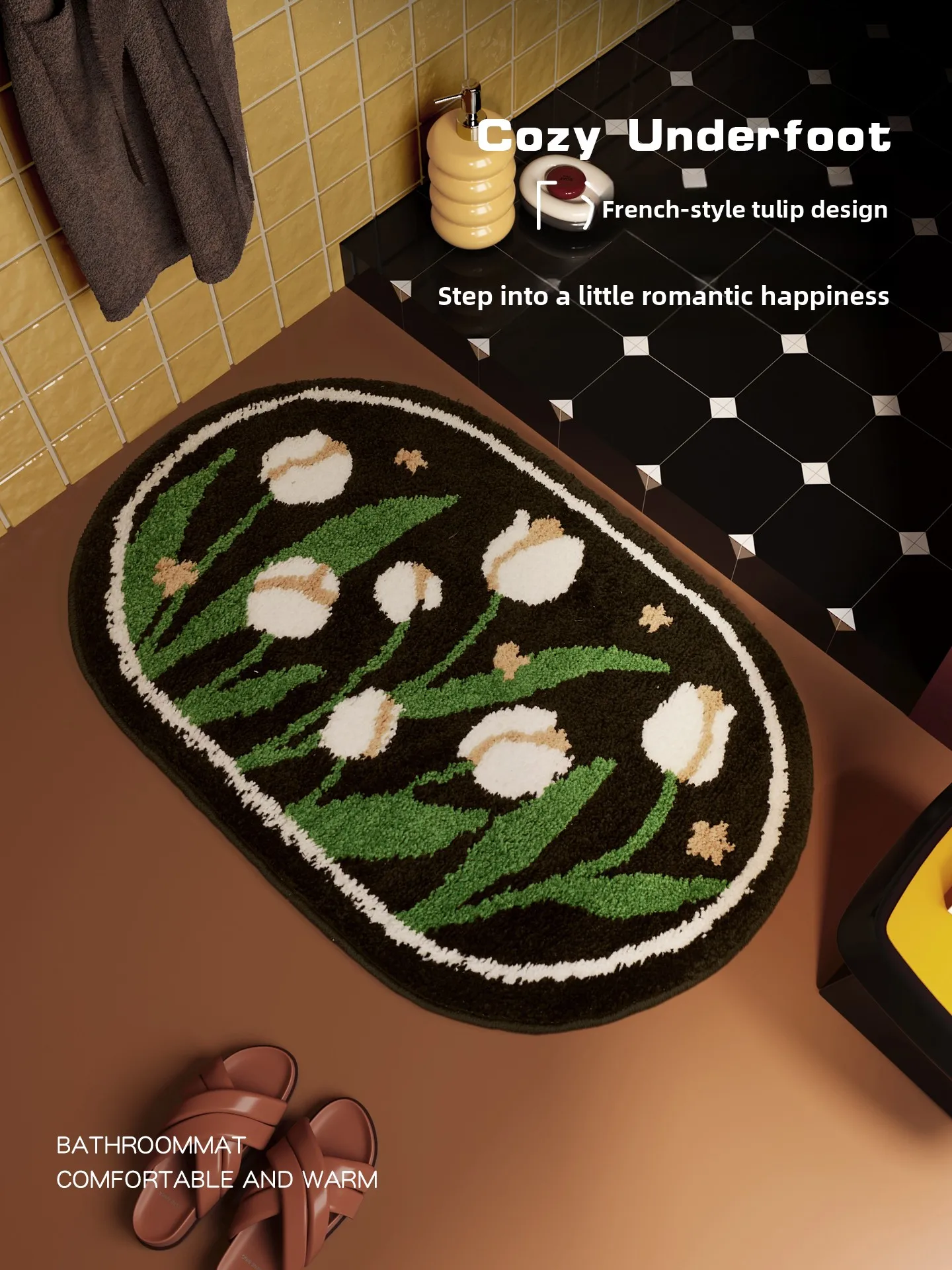 

Nordic Vintage Batoom Mat Toilet Entrance Door Mat Qui Dry Floing Batoom Carpet Home Use Anti Slip Floor Rug