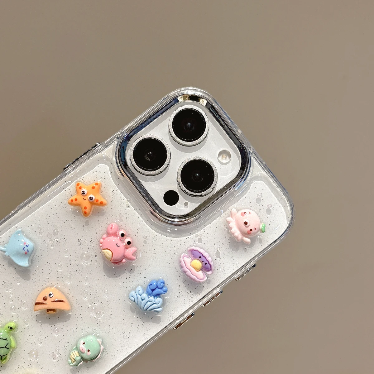 ثلاثية الأبعاد شفافة بلينغ بريق البحر البحرية الحيوان جراب هاتف آيفون 17 16 14 13 12 11 15 برو ماكس قطرة الغراء غطاء مقاوم للصدمات