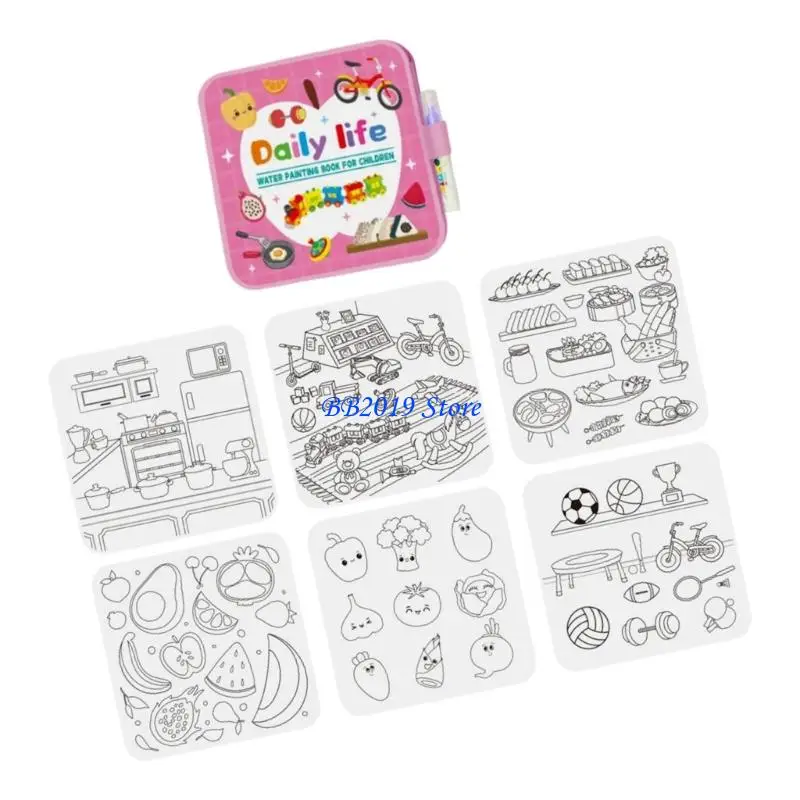 Q0KB Cartoon woda kolorowanka wielokrotnego użytku dla dzieci w wieku przedszkolnym magiczne malowanie