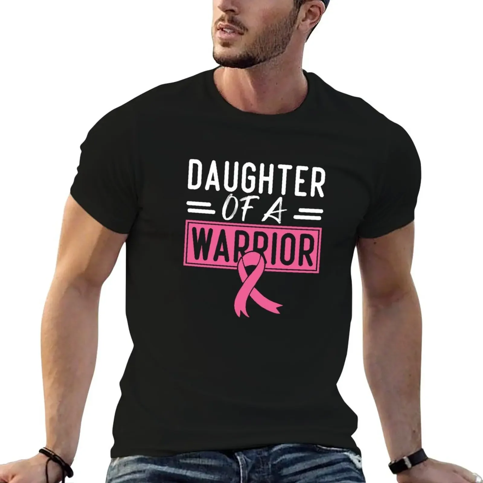 

Daughter of a warrior. Cancer awareness. T-Shirt plus size tops summer top oversizeds t shirts for men cotton