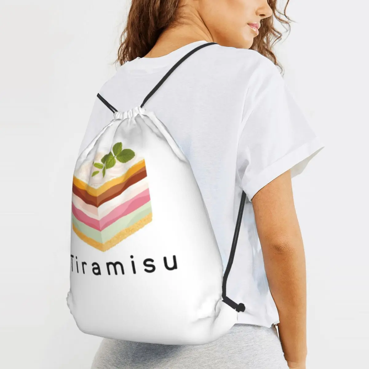 Mixed Flavor Tiramisu Backpacks Fashion Drawstring Bags Sports Bag Book Bags for Man Woman Students
