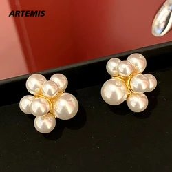 Europe America Brand Pearl Flower Earrings Women High Quality Designer Jewelry Runway