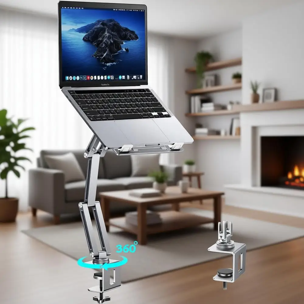 

Регулируемый на 360° ° Вращающееся настольное крепление для ноутбука с подставкой для компьютеров с диагональю 11-17 дюймов - серебристое