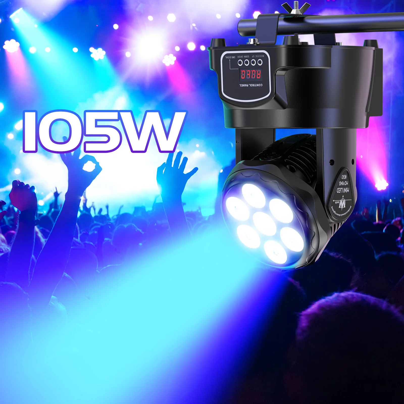 Fieryzeal 105W Beam Moving Head Light 4IN1 7x15W RGBW LED Beam Spot Effect Stage Light DMX512 for DJ Disco Party Show Wedding