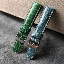 Handmade Luxury Crocodile Leather Strap 18 20 22MM Green Blue Vintage Genuine Leather Bracelet, Men's Strap, Size S/M