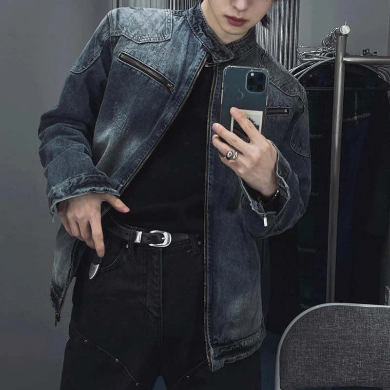 Men's High-end Chic Denim Jacket Men's 2025 Autumn Winter New Loose Stand Collar Tops Fashion Trend Handsome Niche Denim Jackets