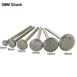 6PCS 3mm 생크 다이아몬드 그라인딩 헤드 T 자형 연마 연마 그라인딩 네일 비트 옥 스톤 금속 절단 조각 드릴 Burrs