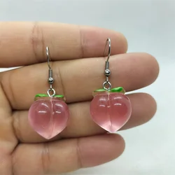 Yungqi Cartoon Peach Pendant Earrings For Women Girl Cute Resin Transparent Fruit Drop Earring Gift Hook brincos pendientes