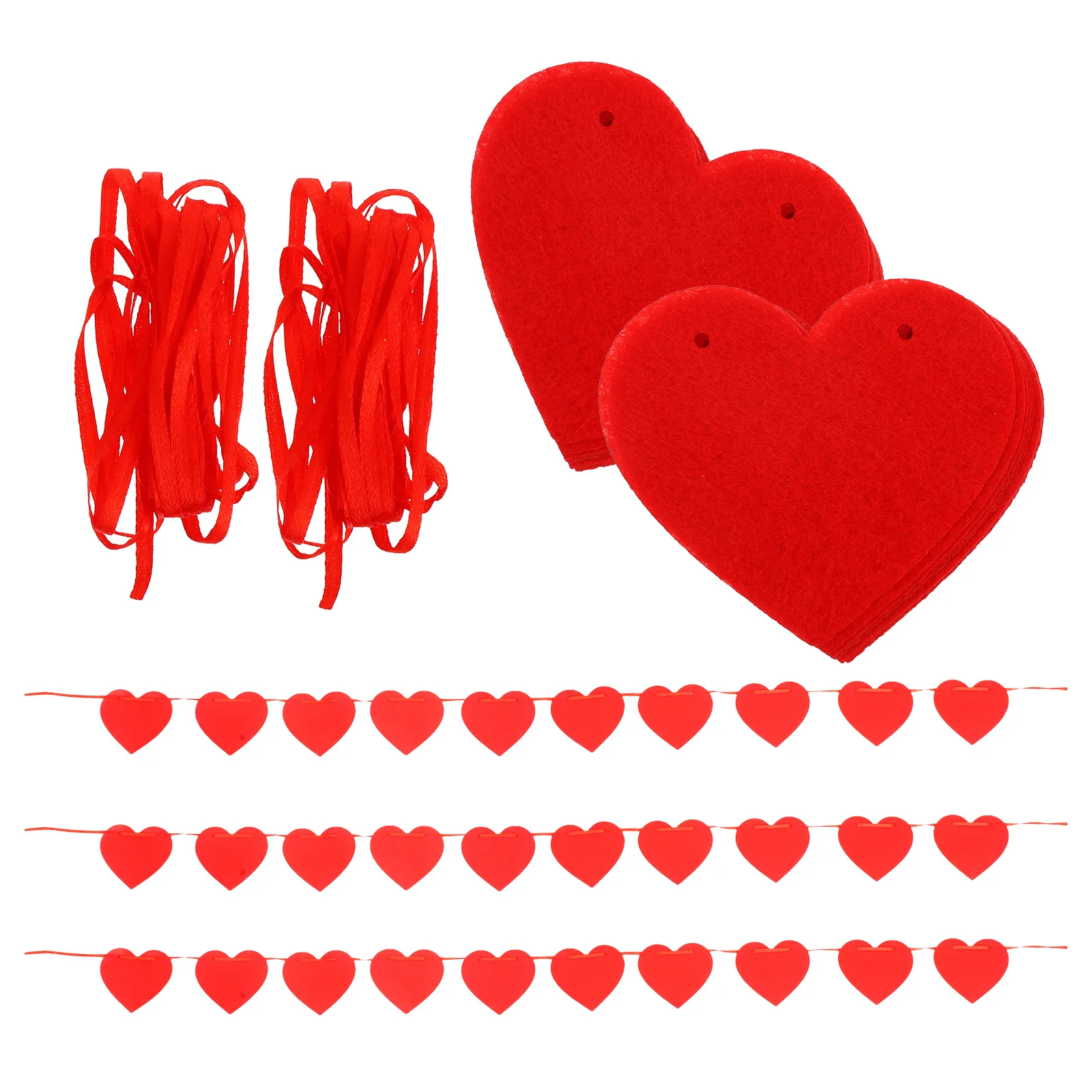 

5Sets Heart Garland Romantic Decorations Valentines Day Wedding Room Anniversary Felt Heart Hanging Banners Home Party Decor