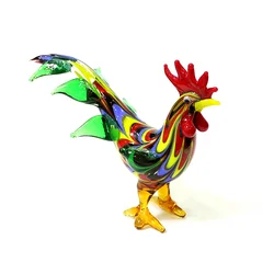 Murano Glass Rooster Figurine Ornament Colorful Cute Cock Small Statue Home Tabletop Decor Christmas New Year Gifts For Kids