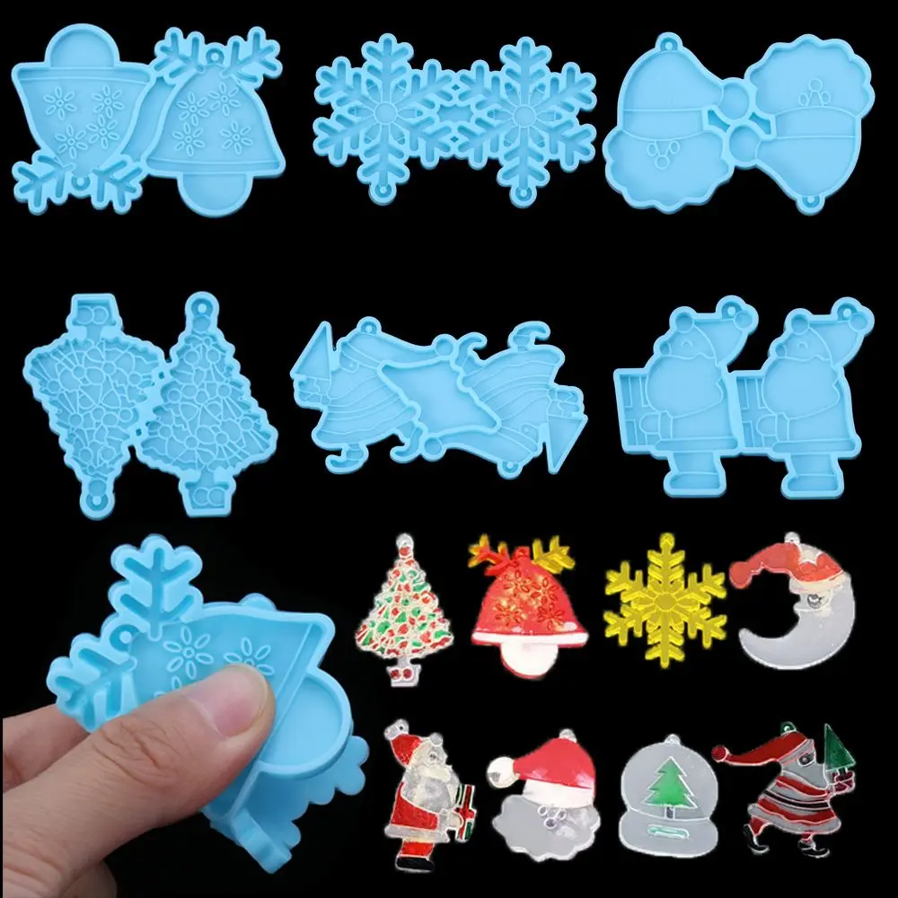 Jewelry Making Tools UV Epoxy Snowflake Santa Claus Earrings Resin Mold Merry Christmas Pendant Molds Resin Silicone Mould