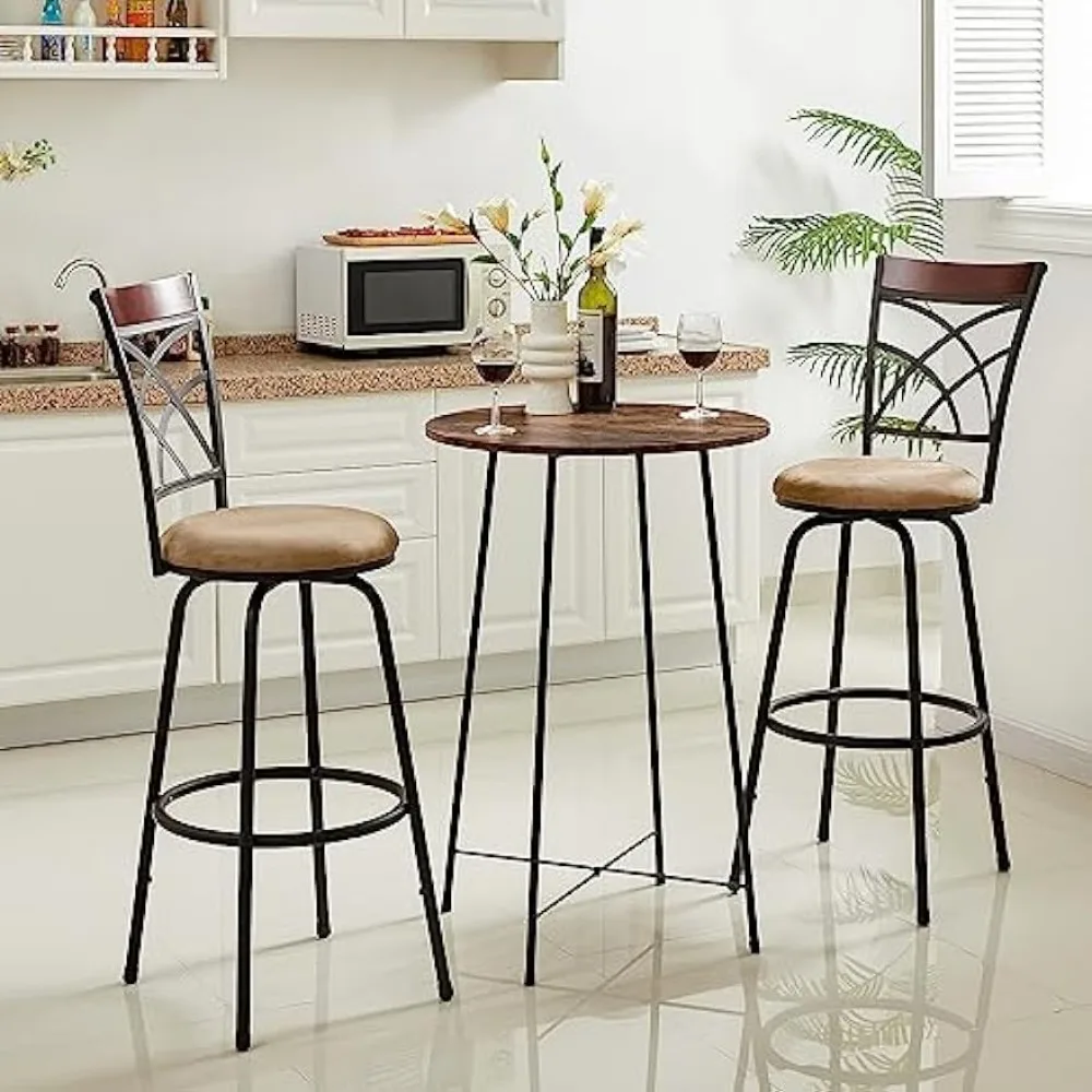 2-piece set of high stools, adjustable counter stools, steel tavern bar chairs, with 360 degree rotating seat countertop