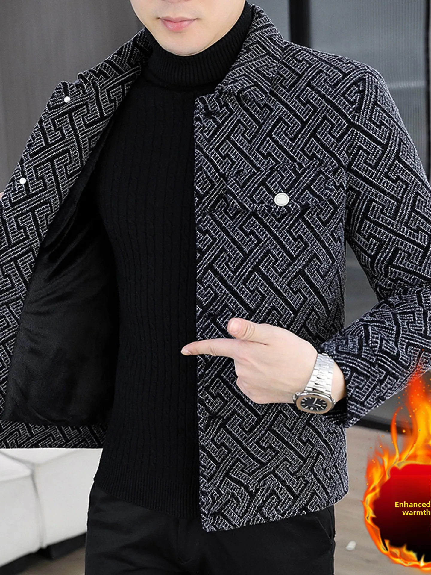 

Мужская шерстяная куртка-жакет в стиле casual с отложным воротником, осенне-зимняя, новая, в клетку, рабочая одежда, с хлопковым наполнителем и полиэфирным волокном