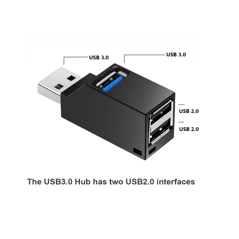 For PC Laptop U Disk Card Reader USB 3.0 HUB Adapter Extender Mini Splitter Box 1 To 3 Ports High Speed USB 2.0