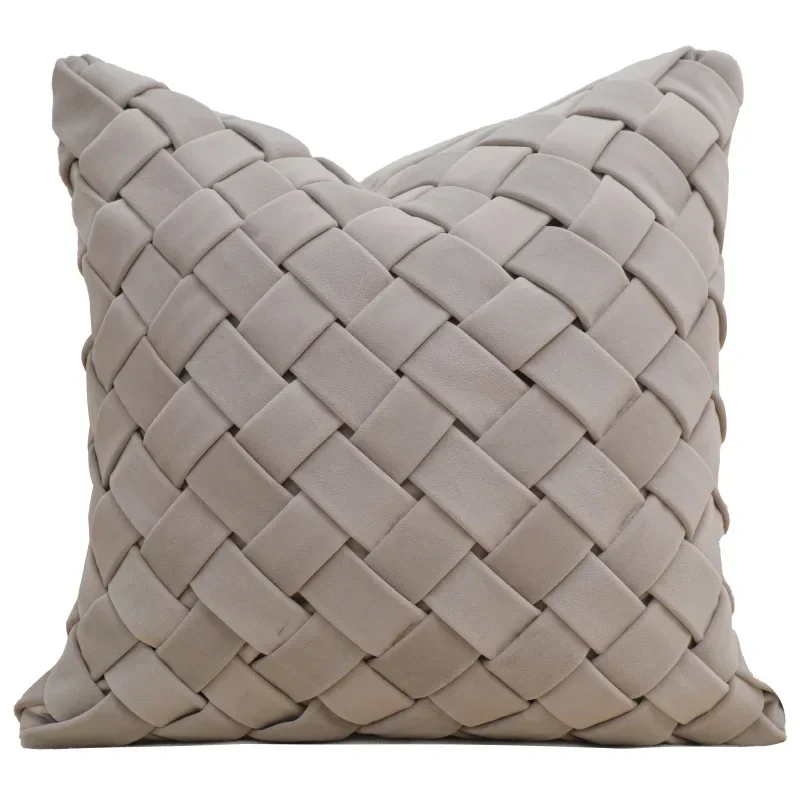 Light Gray Pillow Cover High End Dutch Velvet Pillowslip Geometric Plaid Woven Pillow Cases Luxury Patchwork Throw Pillows